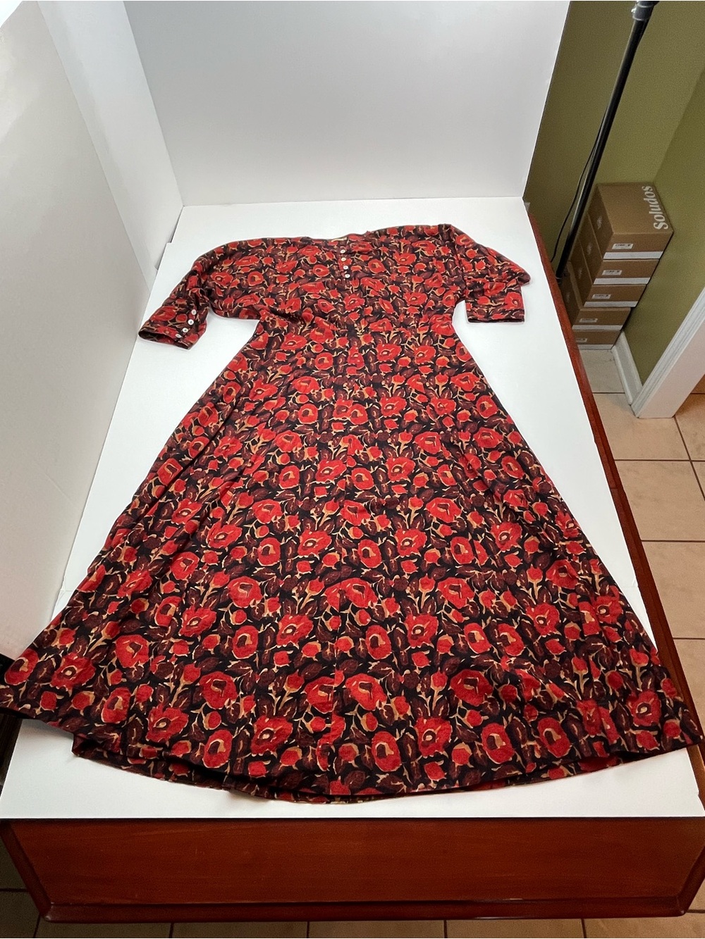 Matta Floral Red Dress 100% Cotton Womens Size Small Minimalist Boho FLAW